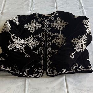 Free People Black Jacket with Cream Embroidery